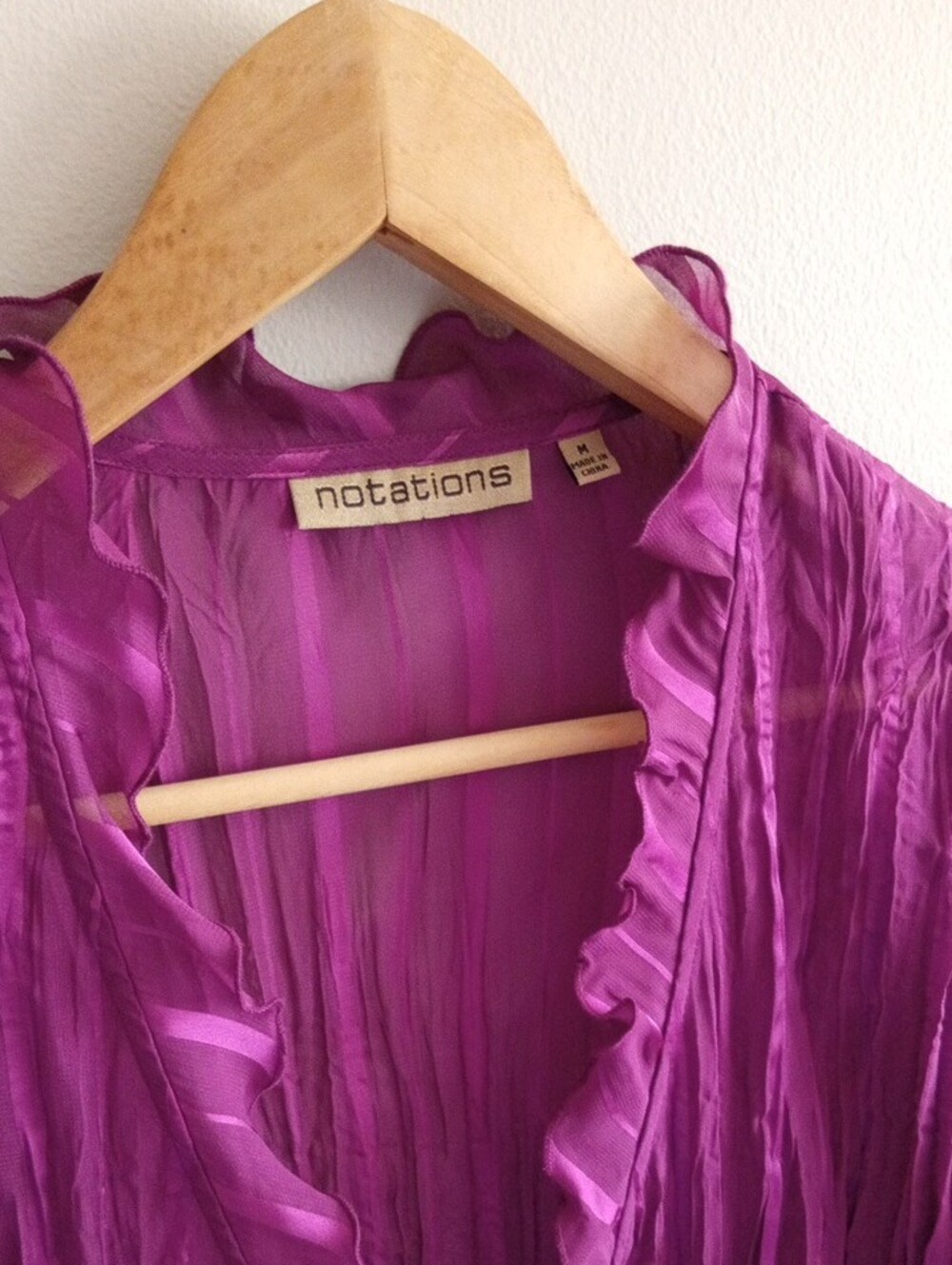 Vtg Notations Raspberry Pink Ruffle-Front Sheer Blouse Size Medium - Picture 2 of 4